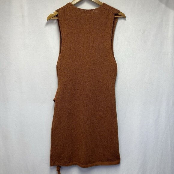 Free People Beach Poppy Sweater Mini Dress Women Small Rust V-Neck Sleeveless - Picture 8 of 16